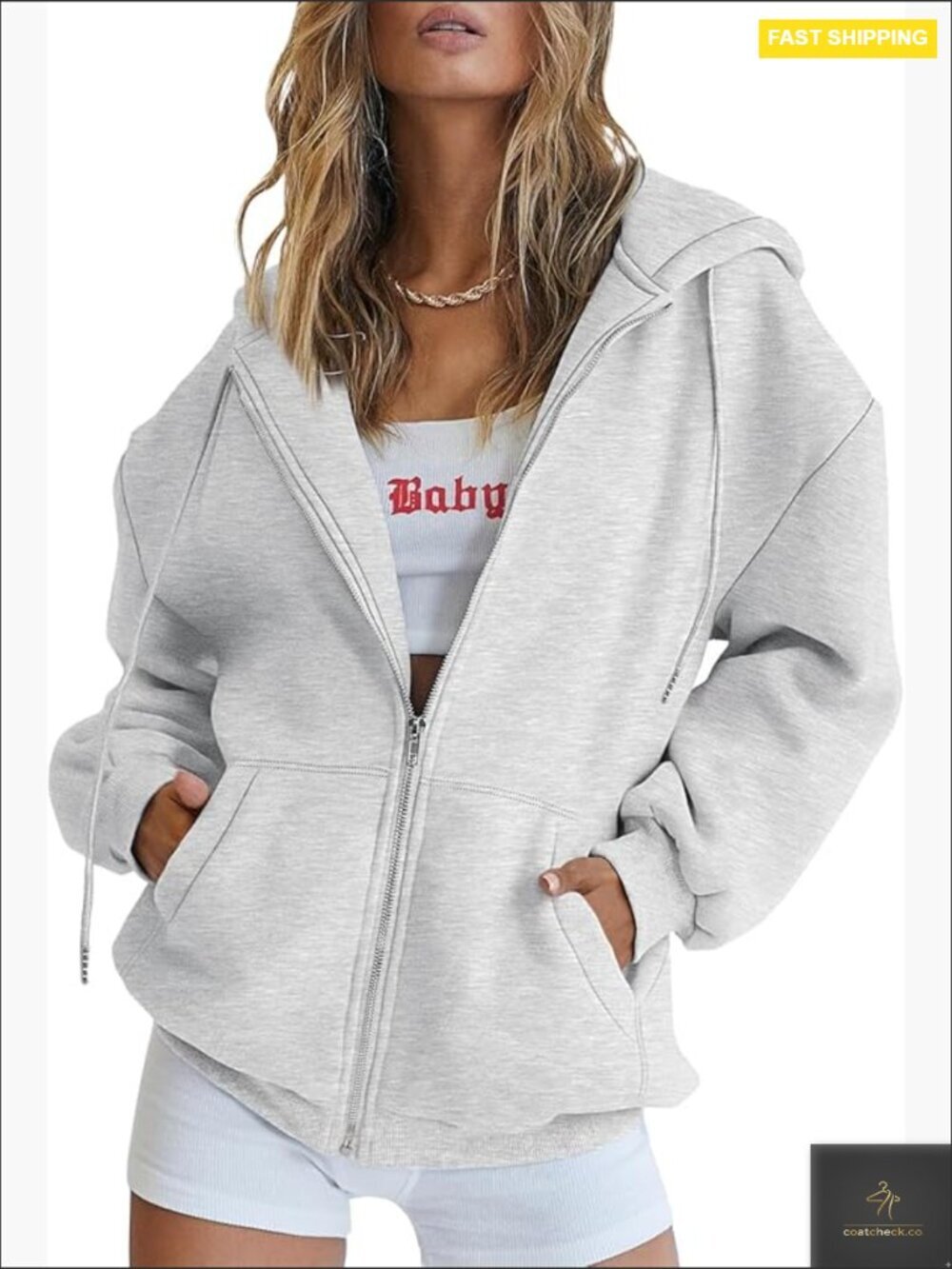 Oversized Zip Up Hoodie Drawstring Kangaroo Pocket Fleece Casual